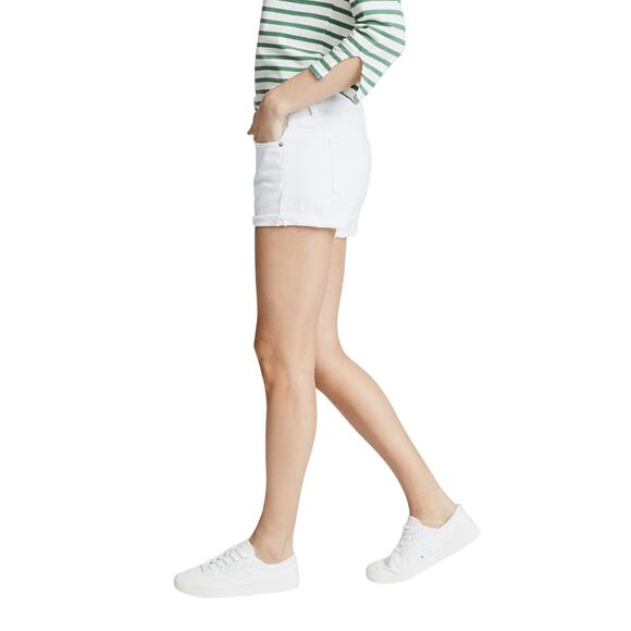 DL1961 Karlie Boyfriend Cut Off Roll Hem White Denim Shorts - Picture 2 of 7